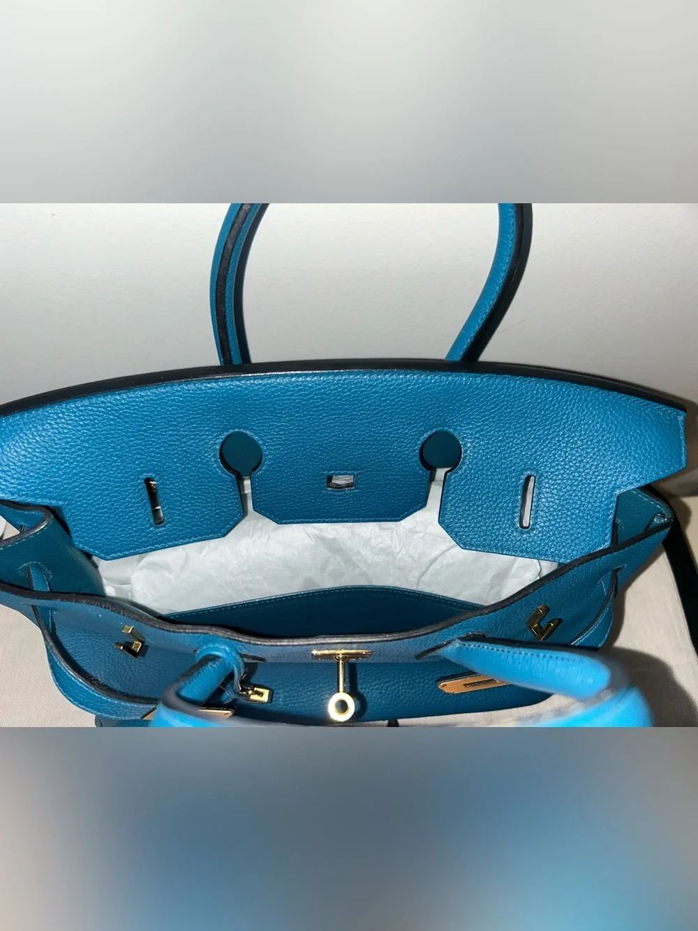 HERMES Birkin 35 Bleu Izmir Togo Leather Gold Hardware Handbag